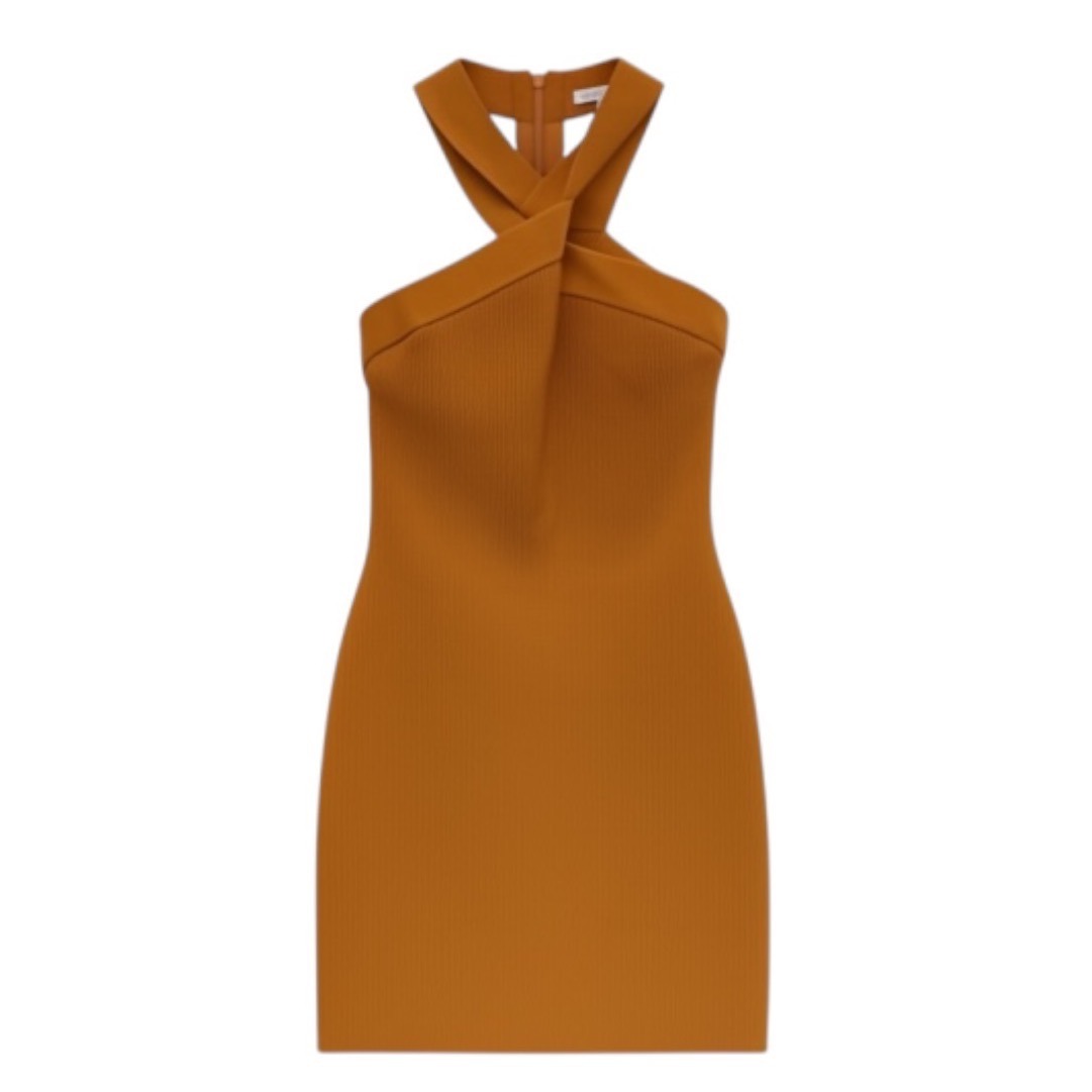 Babaton Sculpt Knit Criss-Cross Dress (Dark Mustard, Size L):